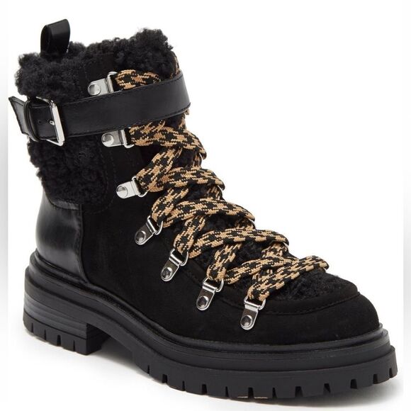 BNIB Sam Edelman Faux Shearling Lace Up Boots Sz 10 - Picture 1 of 5